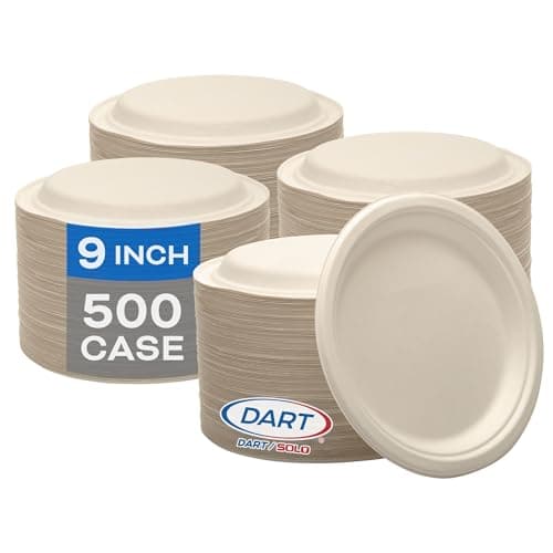 Dart 9FBRP1 9 in. Diameter ProPlanet Seal Compostable Fiber Dinnerware Plate - Natural (500/Carton)
