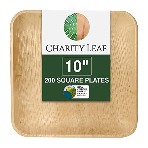 Compostable 10" Square Palm Leaf Dinner Plates - 200-Pack | Eco-Friendly, Heavy-Duty, 100% Natural Disposable Dinnerware for Parties & Catering