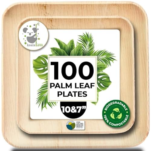 Palm Leaf Plate Bamboo Paper Plates Disposable 10 Inch & 7 Inch Bulk Party Pack Eco Compostable Biodegradable Wooden Plate Best Alternative To Plastic Paper Plates (10&7 100)