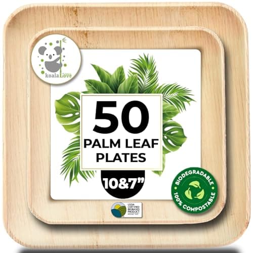 Palm Leaf Plate Bamboo Paper Plates Disposable 10 Inch & 7 Inch Bulk Party Pack Eco Compostable Biodegradable Wooden Plate Best Alternative To Plastic Paper Plates (50 pc)